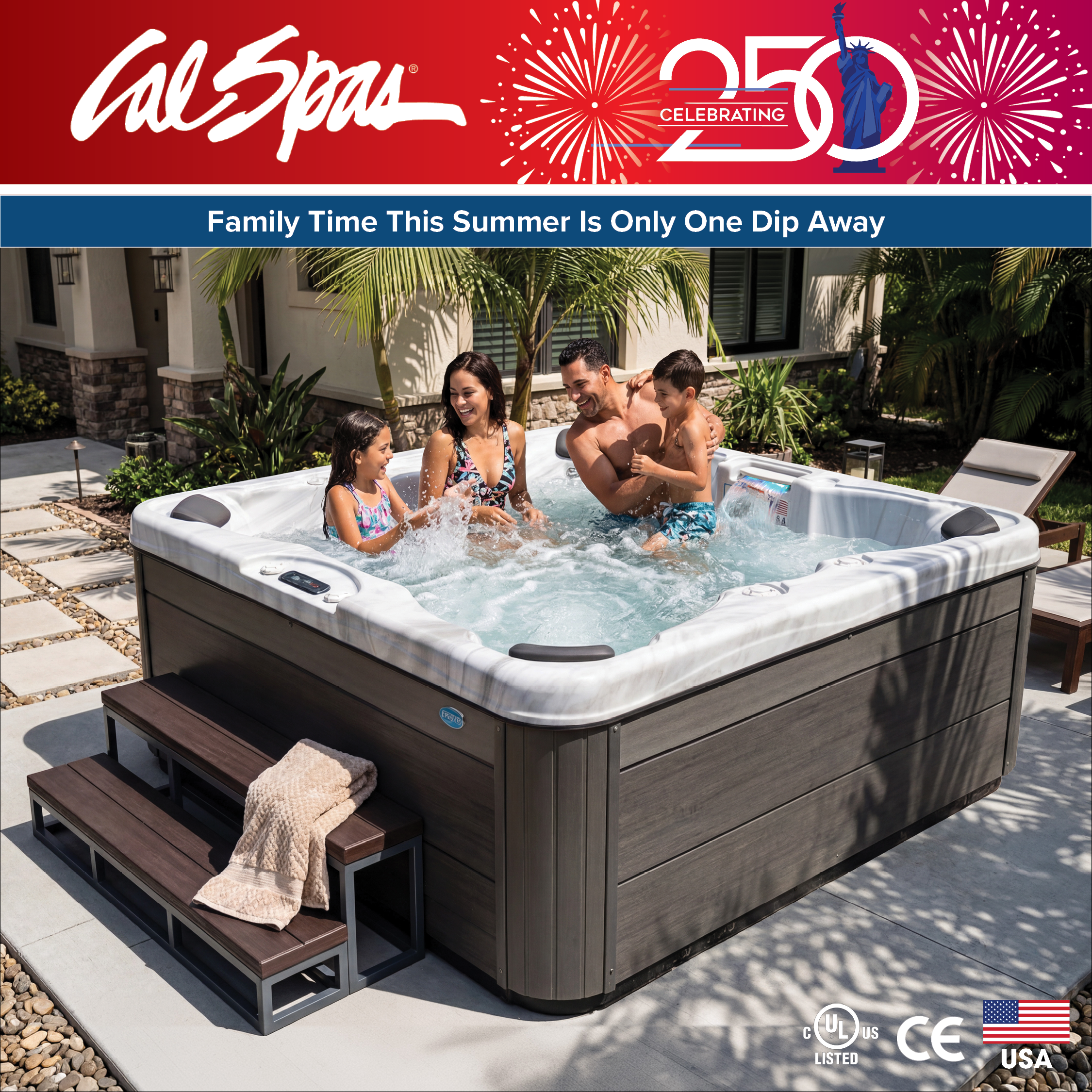 Calspas hot tub being used in a family setting - Naperville